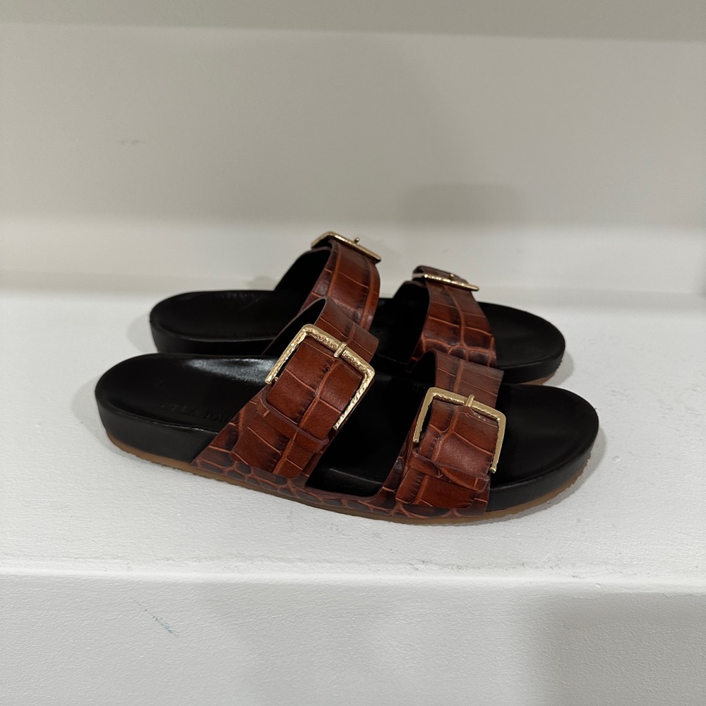 ULLA JOHNSON Slide Sandals with Gold Buckles